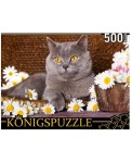 Пазлы "Konigspuzzle. Британский кот и ромашки", 500 элементов
