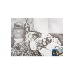 Холст на картоне с эскизом "Натюрморт с яблоками", 30*40 см 