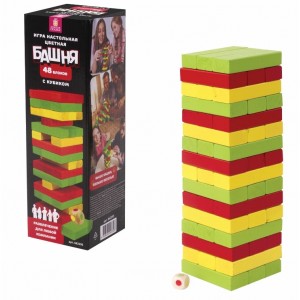 Настольная игра "Цветная башня", 48 окрашенных деревянных блоков + кубик