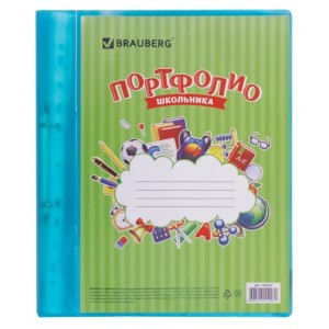 Папка для портфолио школьника, 2 кольца, 20 файлов, пластик, полупрозрачный, синяя