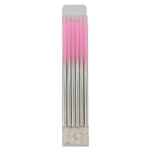 Свечи "Металлик Pink & Silver", с держателями, 15 см, 12 штук