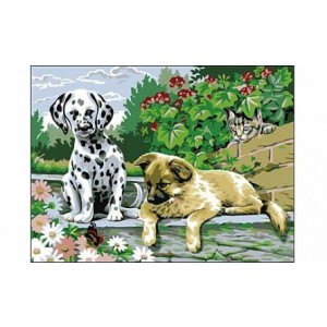 Алмазная мозаика 30х40см ДВА ЩЕНКА ST-355 без подр.с полн.заполн.(клас