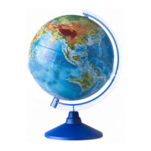 Глобус Земли физико-политический с подсветкой от батареек. Диаметр 250мм