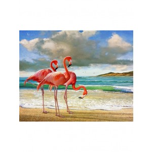 Алмазная живопись на подрамнике 40х50см "Фламинго на берегу", Azart