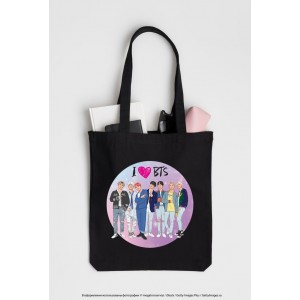 Сумка. I love BTS (черная, 38х43 см, длина ручек 58 см)